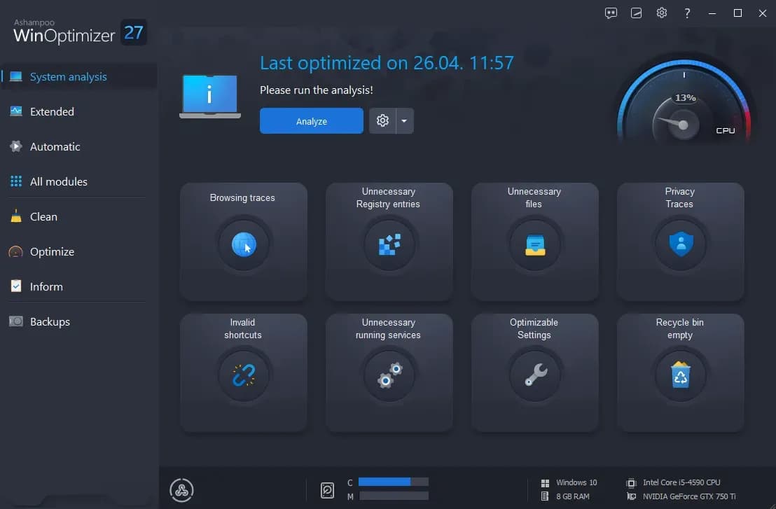 Ashampoo WinOptimizer 27 (1 Device, Lifetime) Key screenshot 1