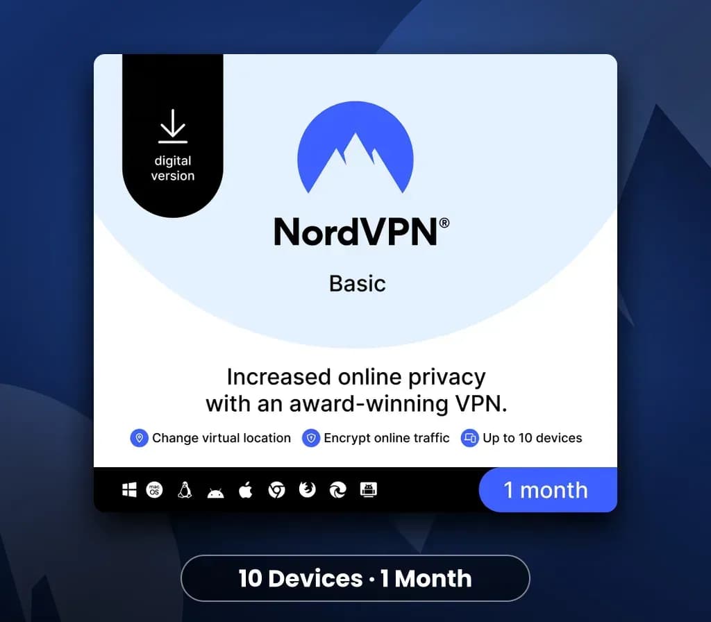 NordVPN Basic VPN Service (10 Devices, 1 Month) Key